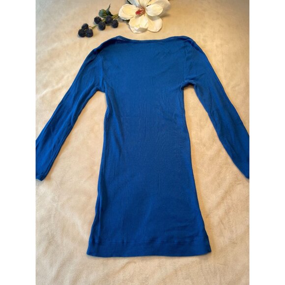 Theory Blue Ribbed Long-Sleeve Scoop Neck Knit Top Streetwear Gorecorp Y2K Boho - Picture 2 of 10